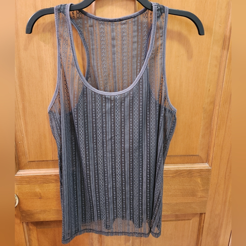 GILLIGAN Lace Tank Top, Gray Size L
